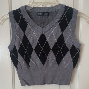 SHEIN Gray and Black Argyle Sweater Vest